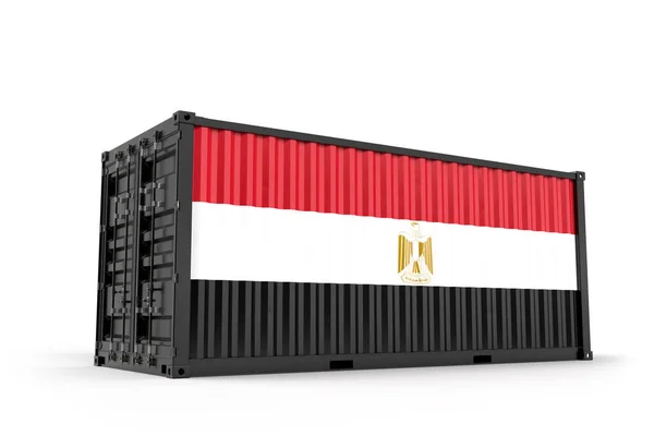 Realistischer Schiffscontainer Strukturiert Mit Der Flagge Von Ägypten Isoliert Rendering — Stockfoto