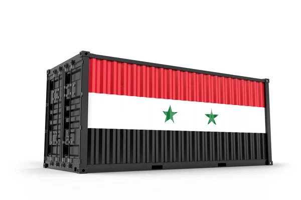 Realistischer Schiffscontainer Mit Syrischer Flagge Isoliert Rendering — Stockfoto