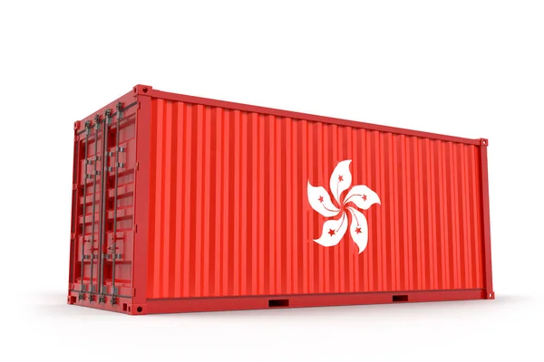 Realistico Container Carico Con Bandiera Hong Kong Isolato Rendering — Foto Stock