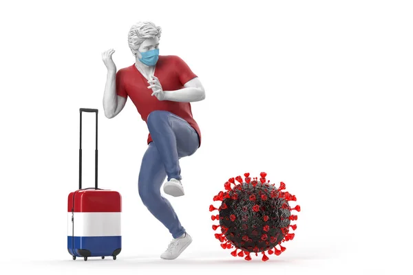 Tourist Travelling Netherlands Scared Virus Molecule Pandemic Concept Rendering — Stock Photo, Image