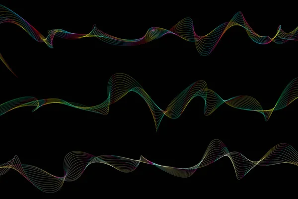 Abstract Colored Flowing Waves Black Background Digital Illustration — Stock Photo, Image