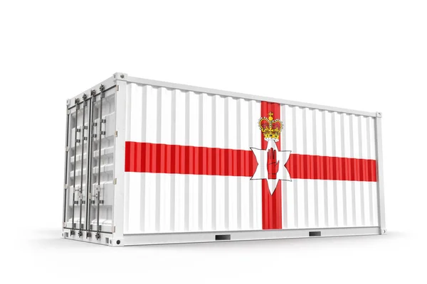 Recipiente Carga Transporte Realista Texturizado Com Bandeira Irlanda Norte Isolado — Fotografia de Stock