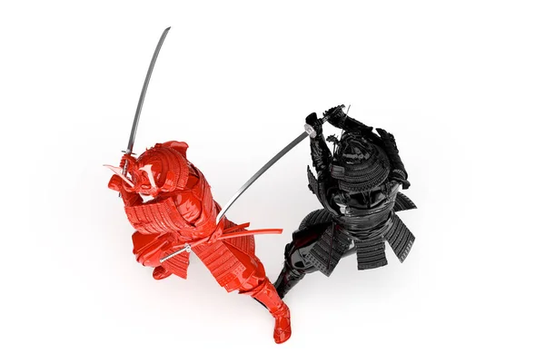 Černí Rudí Bojující Samurajové Izolovaný Vykreslování — Stock fotografie