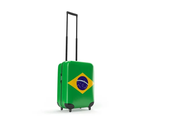 Maleta Viaje Con Bandera Brasil Concepto Viaje Aislado Renderizado — Foto de Stock