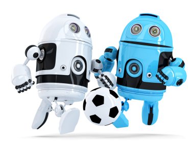 futbol oynayan robotlar. izole. kırpma yolunu içerir