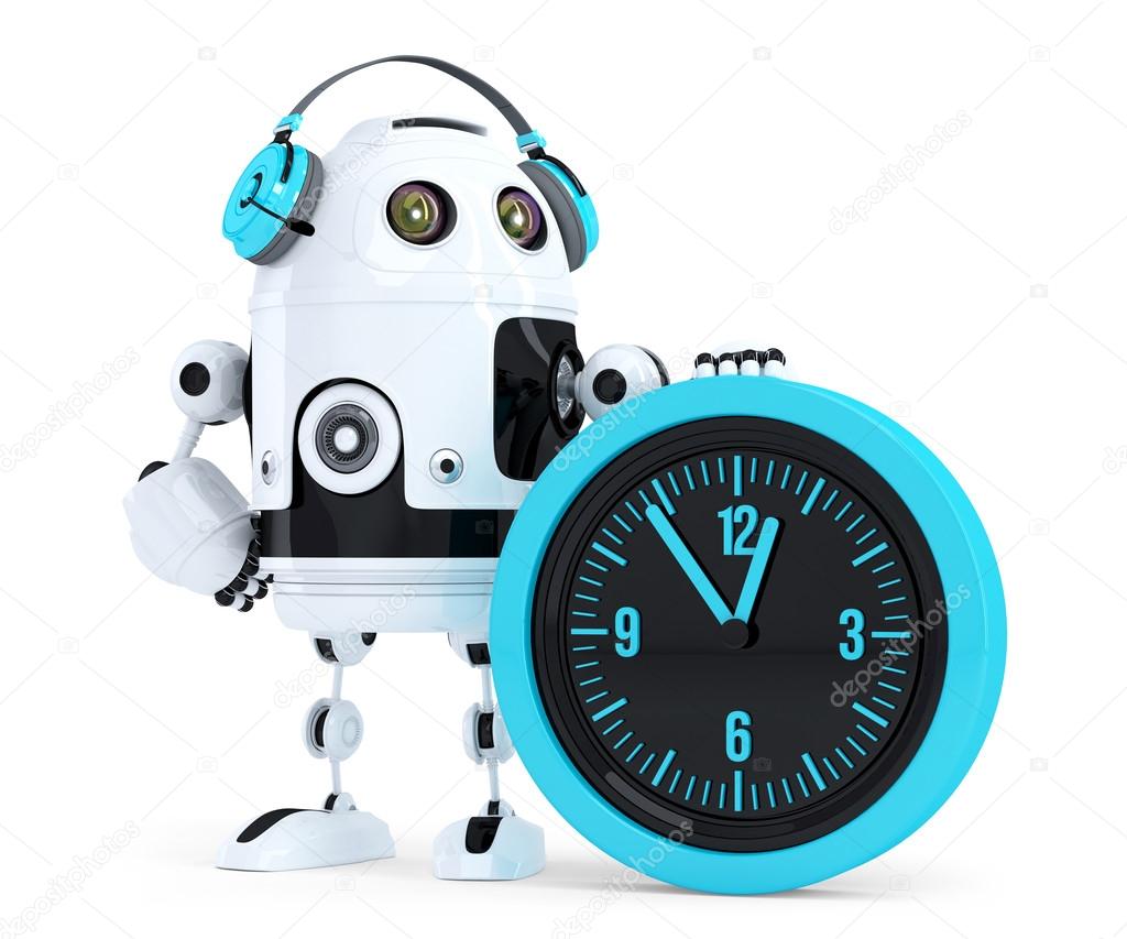 Robot call center operator. Isolated. Contains clipping path