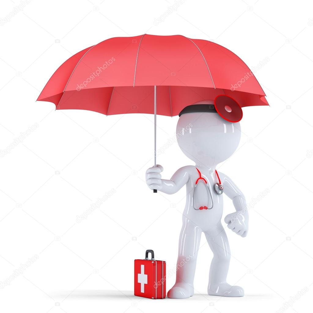 Doctor with umbrella. Health protection concept. Isolated. Contains clipping path