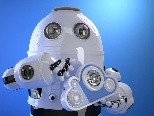Robot met cloud in zijn hand. Cloud computing concept. Informatiestro — Stockfoto