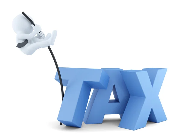 Business men jumping over "tax" sign. Business concept. Isolated. Contains clipping path — Stock Photo, Image