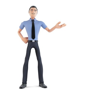 3d iş adamı boşaltmak sunulması. İzole, kırpma yolu içerir