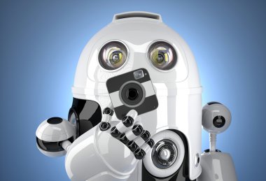 Robot ile kare içinde bir fotoğraf makinesi. Kırpma yolunu içerir