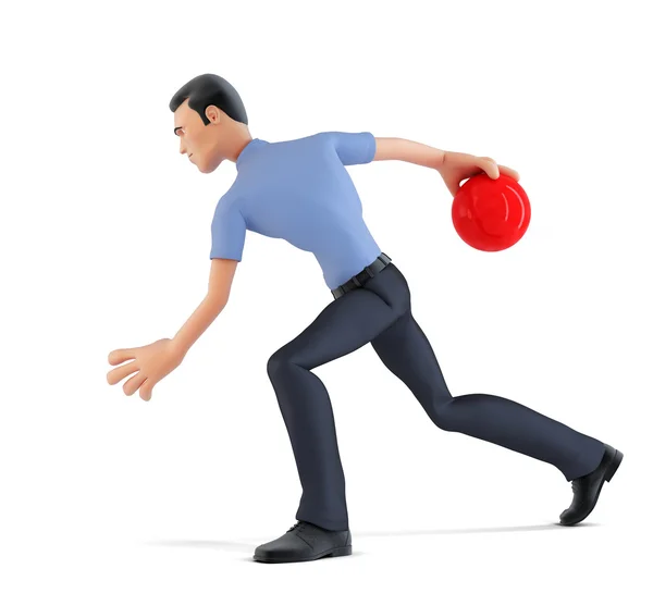 3D бізнесмен грає в боулінг. Ізольований, містить відсічний контур — стокове фото