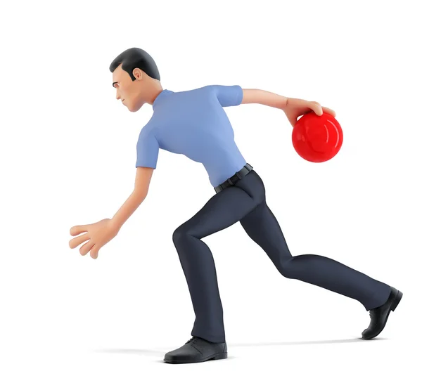 3D-Geschäftsmann beim Bowling. isoliert, enthält Clipping-Pfad — Stockfoto