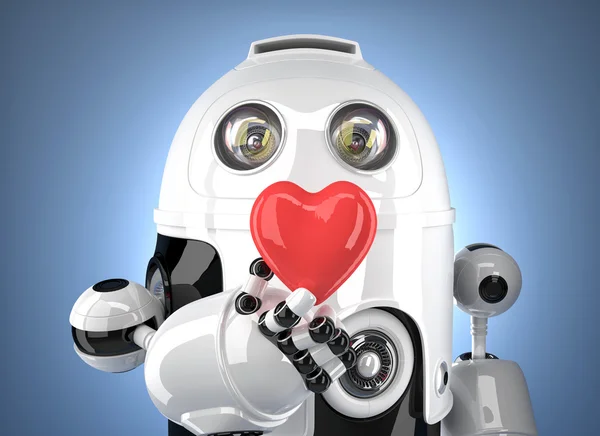 Roboter mit Herz in der Hand. Technologiekonzept. enthält Schnittpfad. — Stockfoto