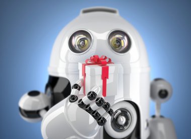 Hediye kutusu tutarak robot. Dof etkisi ile 3D render
