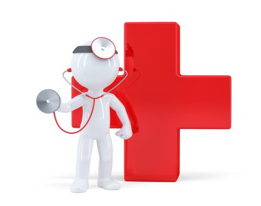 3D doktor stetoskop ile. İzole. Kırpma yolunu içerir