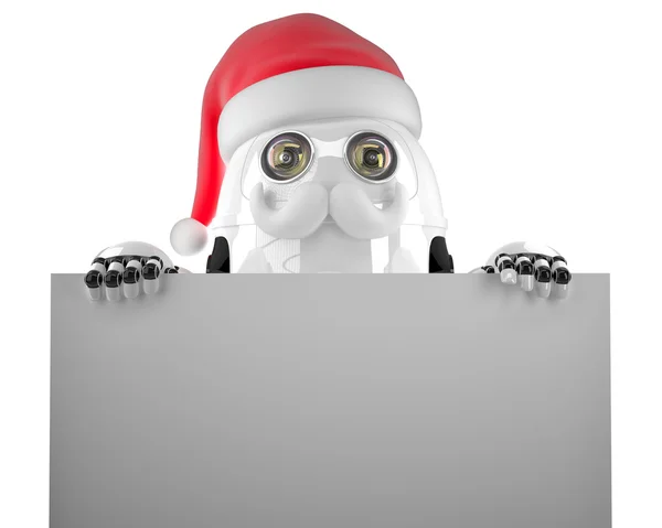 Boş bir işaret tutan robot Noel Baba. İzole. Kırpma yolunu içerir — Stok fotoğraf