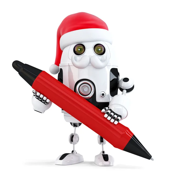 Bir kalem tutan robot Noel Baba. İzole. Kırpma yolunu içerir — Stok fotoğraf
