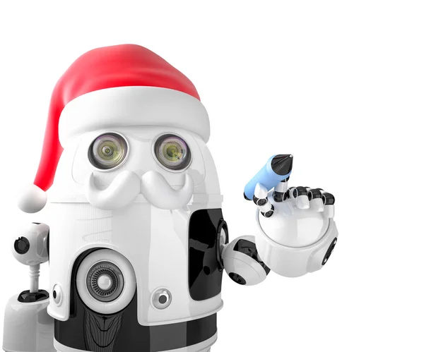 Robot Papai Noel segurando uma caneta. Isolado. Contém caminho de recorte — Fotografia de Stock