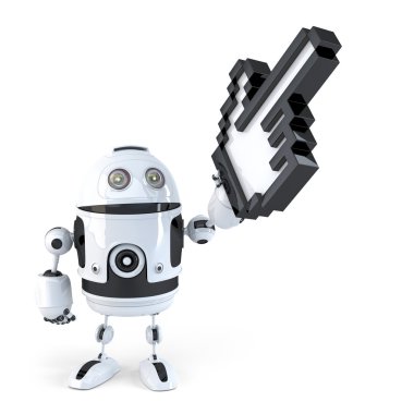 Robot ile büyük imleç işaret. İzole. Kırpma yolunu içerir