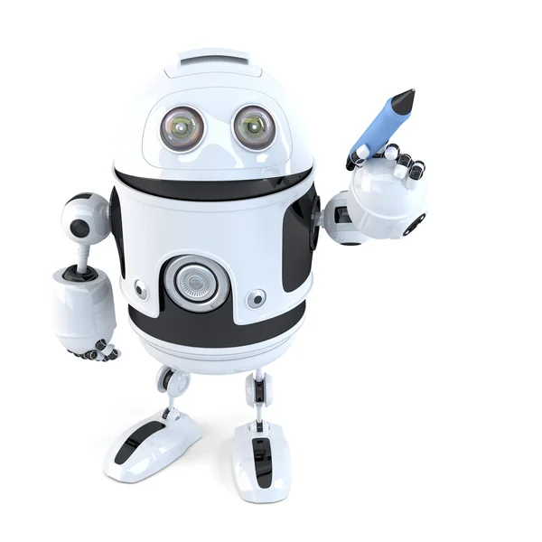 Robot writing with a pen. Isolated. Contains clipping path — Stock Photo, Image