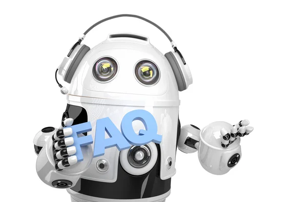 Roboter mit Faqs-Zeichen. Vereinzelt. enthält Schnittpfad — Stockfoto