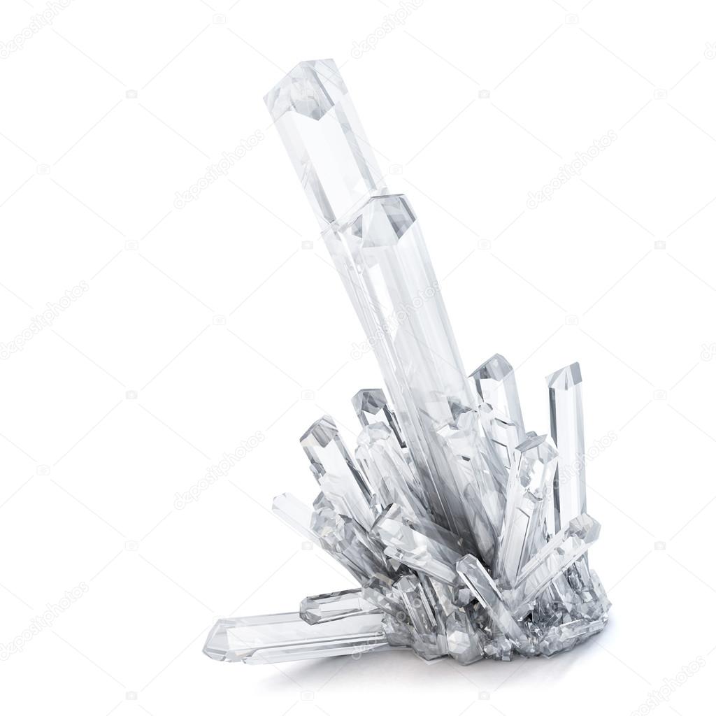 3D Quartz crystals. Isolated. Contains clipping path
