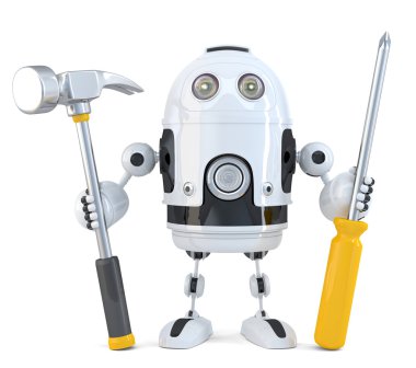 Robot işçi. Teknoloji kavramı. İzole. Kırpma yolunu içerir
