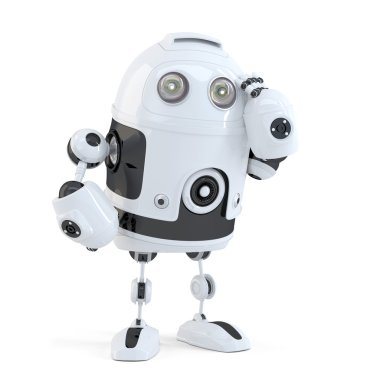 Düşünceli yakışıklı robot. İzole. Kırpma yolunu içerir