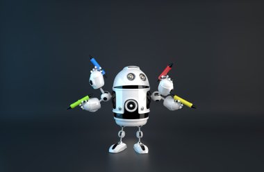 Dört kollu robot kalemler ile. Çoklu görev kavramı. Kırpma yolunu içerir.