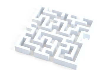 İzole 3d beyaz labirent. Kırpma yolunu içerir