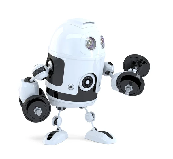 Robot lifting dumbbells. Technology concept. Isolated. Contains clipping path — Stock Photo, Image