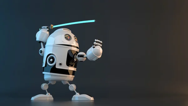 Ρομπότ με Katana σπαθί. Τεχνολογία έννοια. Περιέχει τη διαδρομή αποκοπής — Φωτογραφία Αρχείου