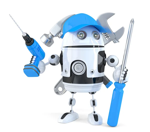 Robot with various tools. Technology concept. Isolated. Contains clipping path — Stock Photo, Image