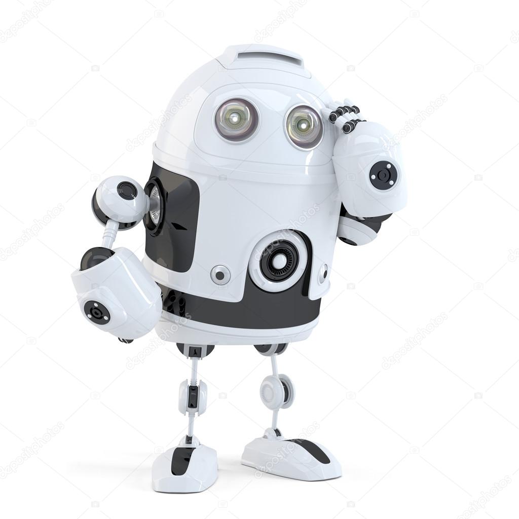 Thoughtful handsome robot. Isolated. Contains clipping path