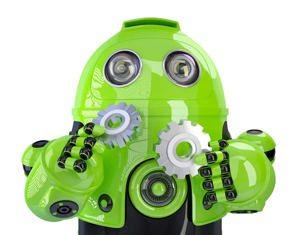 Grüner Roboter mit Getriebe. isoliert, enthält Clipping-Pfad. — Stockfoto