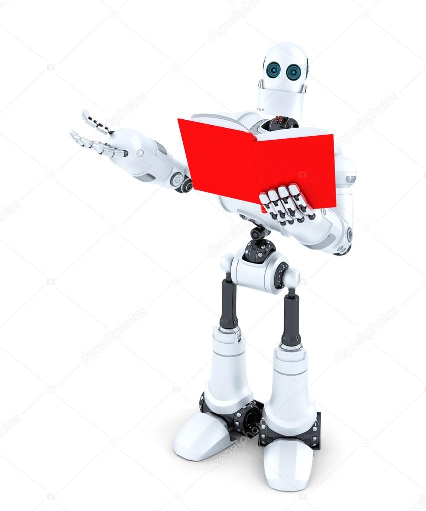 Robot with book. Isolated. Contains clipping path