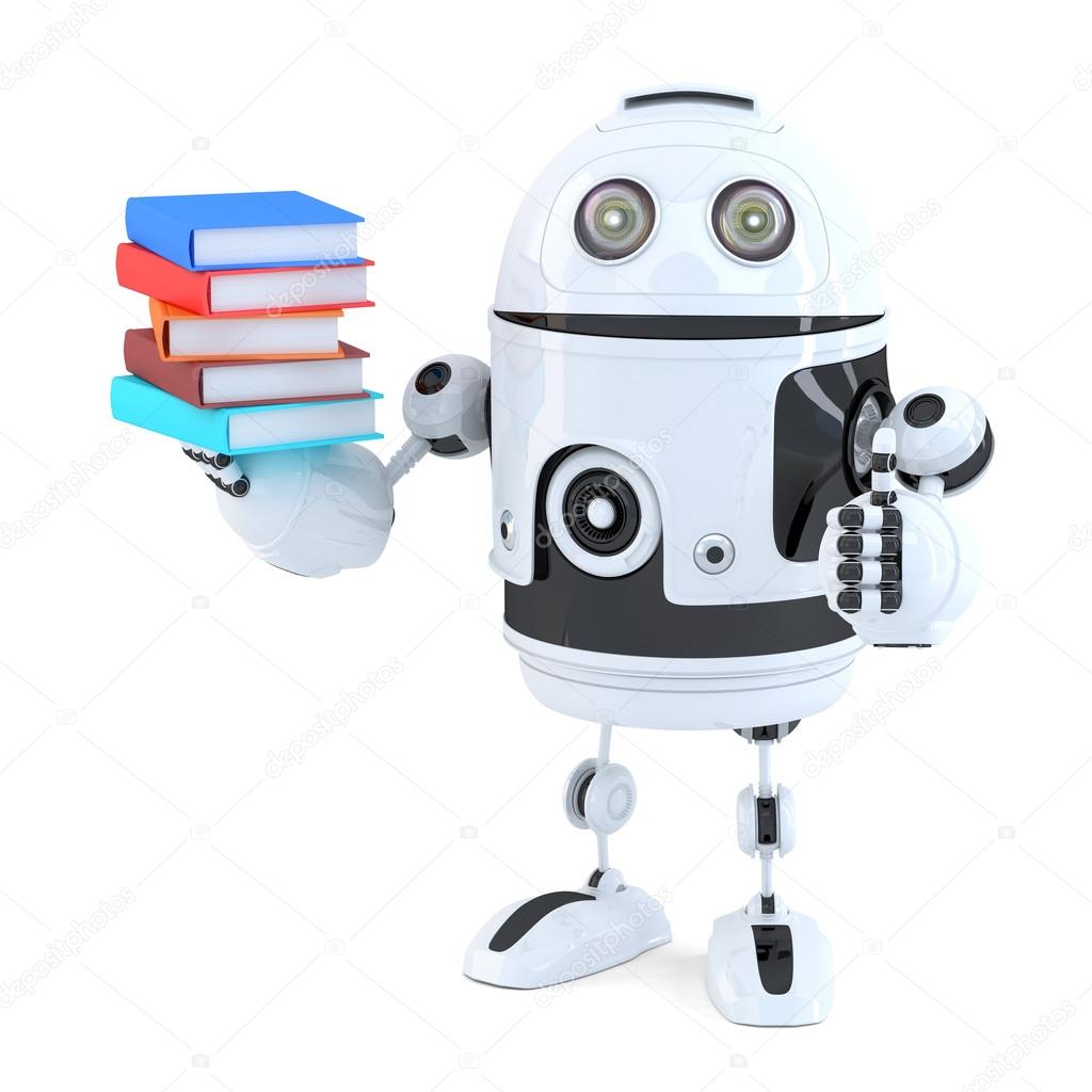 Robot with books. Isolated. Contains clipping path