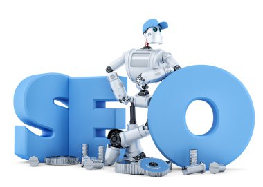 SEO Robot. Teknoloji kavramı. İzole. Kırpma yolu