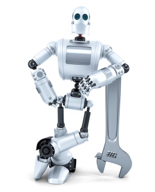Robot with wrench. Technology concept. Isolated. Contains clipping path