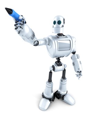 Robot görünmez ekranda yazma. İzole. Kırpma yolunu içerir
