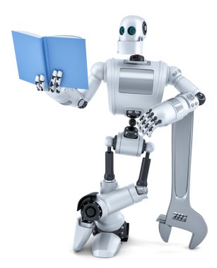 Robot reading book. Isolated. Contains clipping path