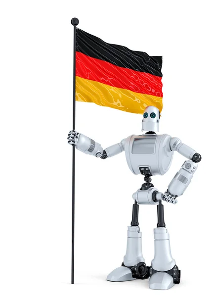 Android Robot standing with the flag of Germany. Изолирована. Содержит путь обрезки — стоковое фото