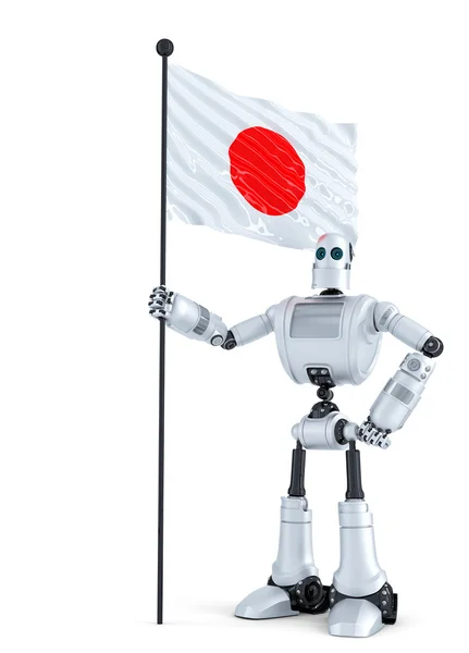 Robô Android em pé com a bandeira do Japão. Isolado. Contém caminho de recorte — Fotografia de Stock