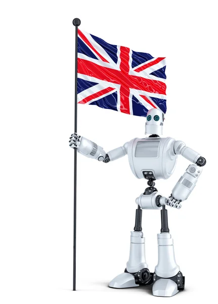 Robot Android debout avec drapeau du Royaume-Uni. Isolé. Contient un chemin de coupe — Photo