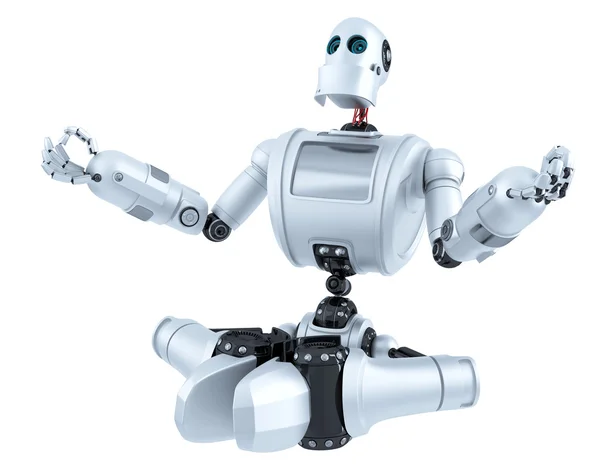 Meditating Robot. Technology concept. Isolated. Contains clipping path — Stok fotoğraf