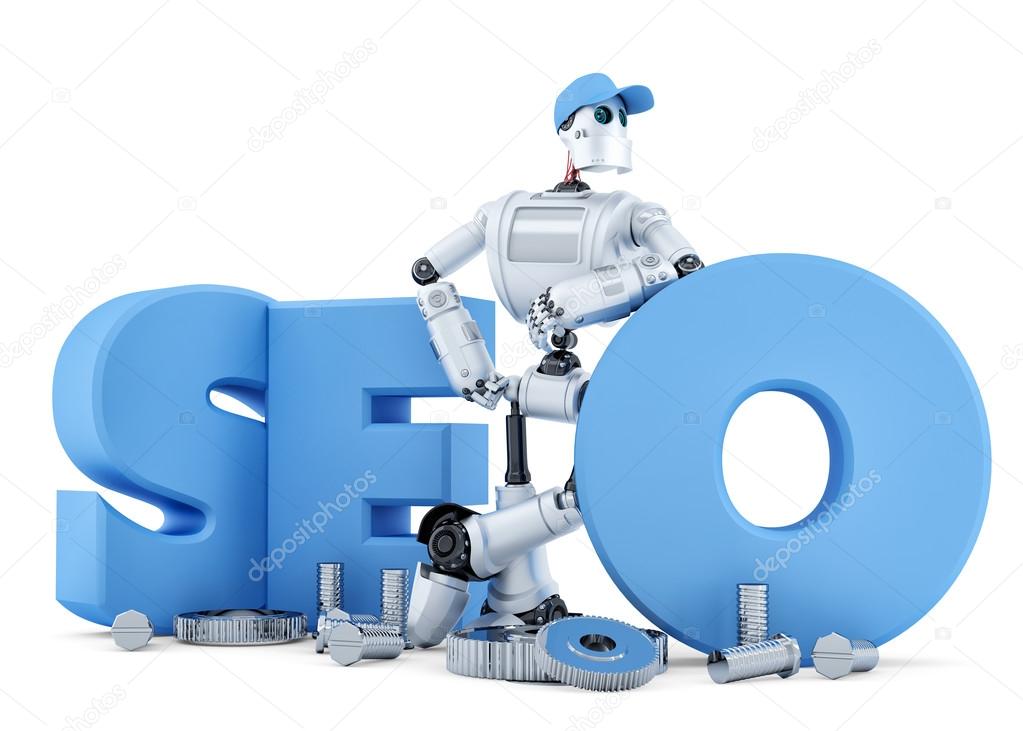 SEO Robot. Technology concept. Isolated. Clipping path