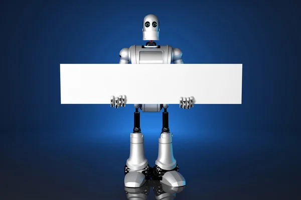 3D-Roboter mit einem leeren Banner. enthält Schnittpfad. — Stockfoto