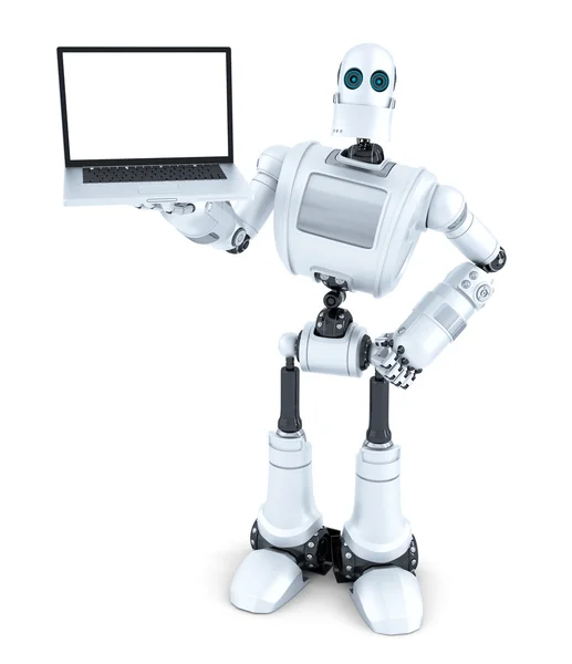 Robot bedrijf leeg scherm laptop. Geïsoleerd. Bevat uitknippad — Stockfoto