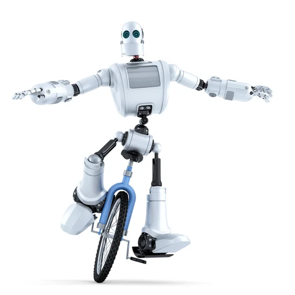 Robot riding unicycle. Technology concept. Isolated. Contains clipping path — Φωτογραφία Αρχείου